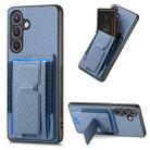 For Samsung Galaxy S22 5G Carbon Fiber Fold Stand Elastic Card Bag Phone Case(Blue) - 1