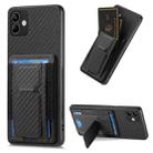For Samsung Galaxy A22 4G Carbon Fiber Fold Stand Elastic Card Bag Phone Case(Black) - 1