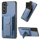 For Samsung Galaxy S21 FE 5G Carbon Fiber Fold Stand Elastic Card Bag Phone Case(Blue) - 1