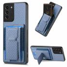 For Samsung Galaxy S21 5G Carbon Fiber Fold Stand Elastic Card Bag Phone Case(Blue) - 1