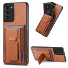 For Samsung Galaxy S21 5G Carbon Fiber Fold Stand Elastic Card Bag Phone Case(Brown) - 1