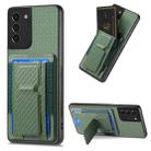 For Samsung Galaxy S21 5G Carbon Fiber Fold Stand Elastic Card Bag Phone Case(Green) - 1