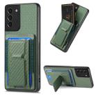 For Samsung Galaxy S21+ 5G Carbon Fiber Fold Stand Elastic Card Bag Phone Case(Green) - 1