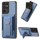 For Samsung Galaxy S21 Ultra 5G Carbon Fiber Fold Stand Elastic Card Bag Phone Case(Blue) - 1
