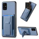 For Samsung Galaxy A21s Carbon Fiber Fold Stand Elastic Card Bag Phone Case(Blue) - 1