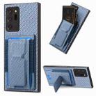 For Samsung Galaxy Note20 Ultra Carbon Fiber Fold Stand Elastic Card Bag Phone Case(Blue) - 1