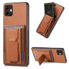 For Samsung Galaxy F62/M62 Carbon Fiber Fold Stand Elastic Card Bag Phone Case(Brown) - 1
