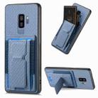 For Samsung Galaxy S9+ Carbon Fiber Fold Stand Elastic Card Bag Phone Case(Blue) - 1