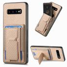 For Samsung Galaxy S10+ Carbon Fiber Fold Stand Elastic Card Bag Phone Case(Khaki) - 1