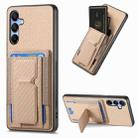 For Samsung Galaxy A55 5G Carbon Fiber Fold Stand Elastic Card Bag Phone Case(Khaki) - 1