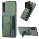 For Samsung Galaxy A10 Carbon Fiber Fold Stand Elastic Card Bag Phone Case(Green) - 1