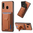 For Samsung Galaxy A20s Carbon Fiber Fold Stand Elastic Card Bag Phone Case(Brown) - 1