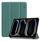 For iPad Pro 11 2024 ENKAY Tri-fold Custer Texture Platic Leather Smart Tablet Case(Dark Green) - 1
