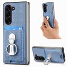 For Samsung Galaxy Z Fold6 5G Carbon Fiber Card Wallet Fold Ring Holder Phone Case(Blue) - 1