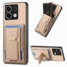 For Xiaomi Redmi Note 13 4G Carbon Fiber Fold Stand Elastic Card Bag Phone Case(Khaki) - 1