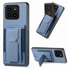 For Xiaomi 14 Carbon Fiber Fold Stand Elastic Card Bag Phone Case(Blue) - 1