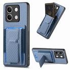 For Xiaomi Redmi Note 13 5G Carbon Fiber Fold Stand Elastic Card Bag Phone Case(Blue) - 1