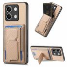 For Xiaomi Redmi Note 13 5G Carbon Fiber Fold Stand Elastic Card Bag Phone Case(Khaki) - 1