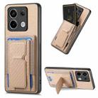 For Xiaomi Redmi Note 13 Pro+ Carbon Fiber Fold Stand Elastic Card Bag Phone Case(Khaki) - 1