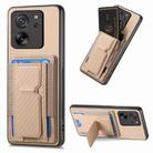 For Xiaomi 13T Carbon Fiber Fold Stand Elastic Card Bag Phone Case(Khaki) - 1
