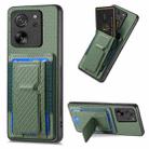 For Xiaomi 13T Carbon Fiber Fold Stand Elastic Card Bag Phone Case(Green) - 1