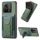 For Xiaomi Redmi Note 12S Carbon Fiber Fold Stand Elastic Card Bag Phone Case(Green) - 1