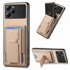 For Xiaomi Poco X5 Pro Carbon Fiber Fold Stand Elastic Card Bag Phone Case(Khaki) - 1