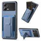 For Xiaomi Poco X5 Carbon Fiber Fold Stand Elastic Card Bag Phone Case(Blue) - 1