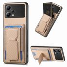 For Xiaomi Poco X5 Carbon Fiber Fold Stand Elastic Card Bag Phone Case(Khaki) - 1