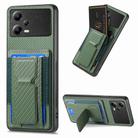 For Xiaomi Poco X5 Carbon Fiber Fold Stand Elastic Card Bag Phone Case(Green) - 1