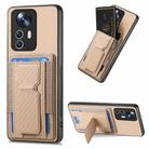 For Xiaomi 12T Pro Carbon Fiber Fold Stand Elastic Card Bag Phone Case(Khaki) - 1