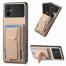 For Xiaomi Poco M5 4G Carbon Fiber Fold Stand Elastic Card Bag Phone Case(Khaki) - 1