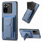 For Xiaomi Poco M5s 4G Carbon Fiber Fold Stand Elastic Card Bag Phone Case(Blue) - 1