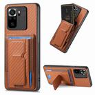 For Xiaomi Poco M5s 4G Carbon Fiber Fold Stand Elastic Card Bag Phone Case(Brown) - 1