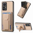 For Xiaomi 12 Lite Carbon Fiber Fold Stand Elastic Card Bag Phone Case(Khaki) - 1