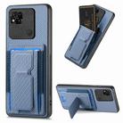 For Xiaomi Redmi 10A Carbon Fiber Fold Stand Elastic Card Bag Phone Case(Blue) - 1