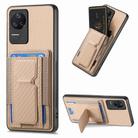 For Xiaomi Redmi K40S Carbon Fiber Fold Stand Elastic Card Bag Phone Case(Khaki) - 1