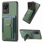 For Xiaomi Redmi K40S Carbon Fiber Fold Stand Elastic Card Bag Phone Case(Green) - 1