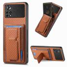 For Xiaomi Poco X4 Pro 5G Carbon Fiber Fold Stand Elastic Card Bag Phone Case(Brown) - 1