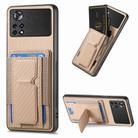 For Xiaomi Poco X4 Pro 5G Carbon Fiber Fold Stand Elastic Card Bag Phone Case(Khaki) - 1