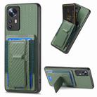 For Xiaomi 12 Carbon Fiber Fold Stand Elastic Card Bag Phone Case(Green) - 1