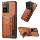 For Xiaomi Redmi 10 Carbon Fiber Fold Stand Elastic Card Bag Phone Case(Brown) - 1