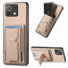 For Xiaomi Mi 11 Lite Carbon Fiber Fold Stand Elastic Card Bag Phone Case(Khaki) - 1