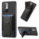 For Xiaomi Redmi Note 10 5G Carbon Fiber Fold Stand Elastic Card Bag Phone Case(Black) - 1