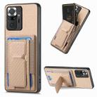 For Xiaomi Redmi Note 10 Pro 4G Carbon Fiber Fold Stand Elastic Card Bag Phone Case(Khaki) - 1