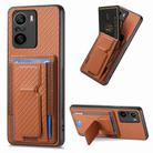 For Xiaomi Redmi K40 Carbon Fiber Fold Stand Elastic Card Bag Phone Case(Brown) - 1