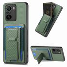 For Xiaomi Redmi K40 Carbon Fiber Fold Stand Elastic Card Bag Phone Case(Green) - 1