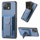 For Xiaomi Mi 11 Carbon Fiber Fold Stand Elastic Card Bag Phone Case(Blue) - 1