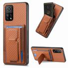 For Xiaomi Mi 10T 5G Carbon Fiber Fold Stand Elastic Card Bag Phone Case(Brown) - 1