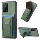 For Xiaomi Mi 10T 5G Carbon Fiber Fold Stand Elastic Card Bag Phone Case(Green) - 1